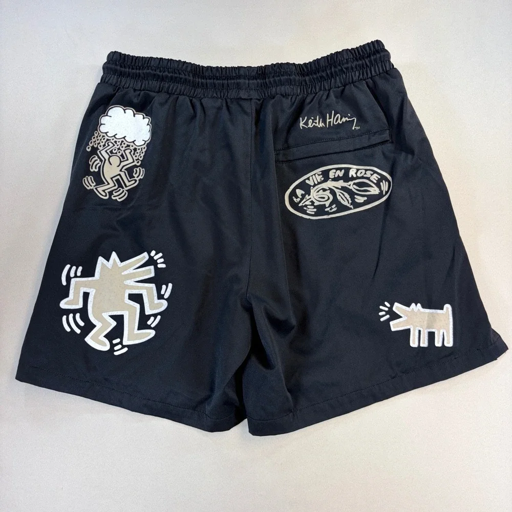 Keith Haring Shoe Palace Shorts Men Medium Black Wearable Pop Art Streetwear